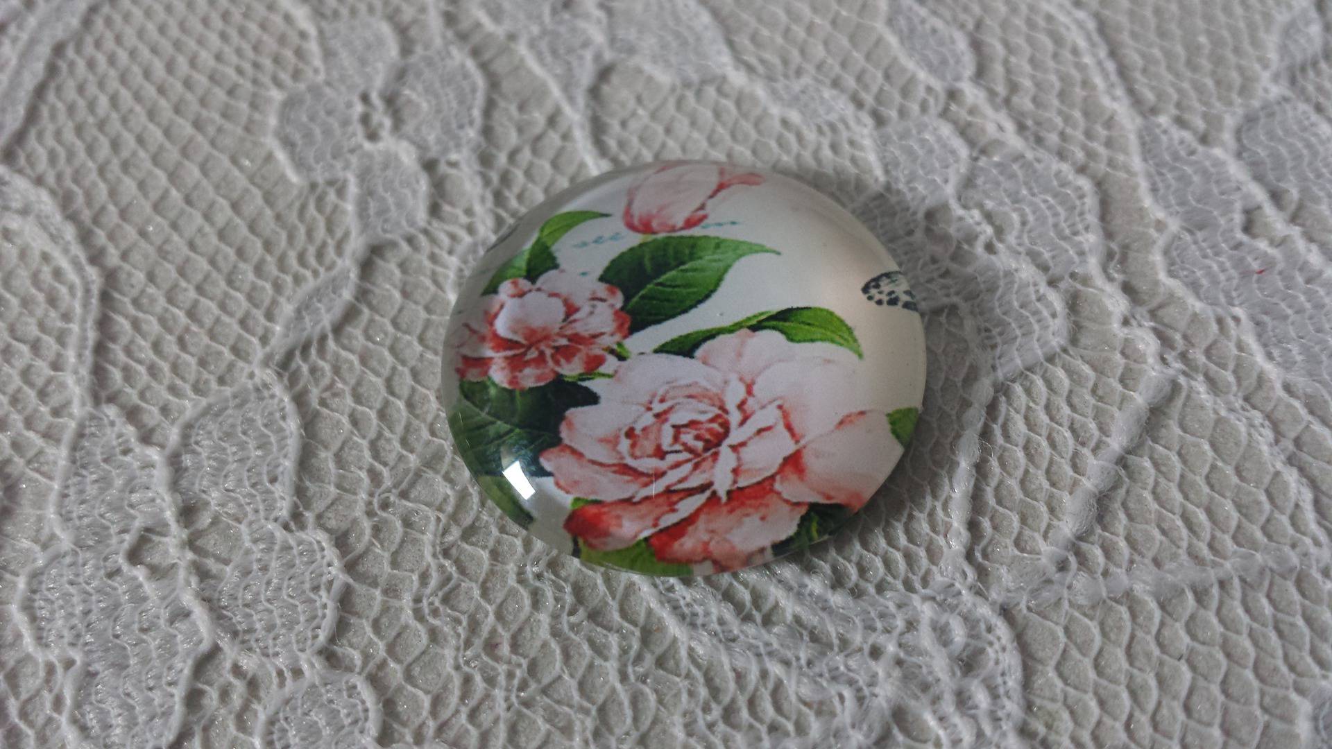 glazen cabochon rond 20mm bloem 01-009 