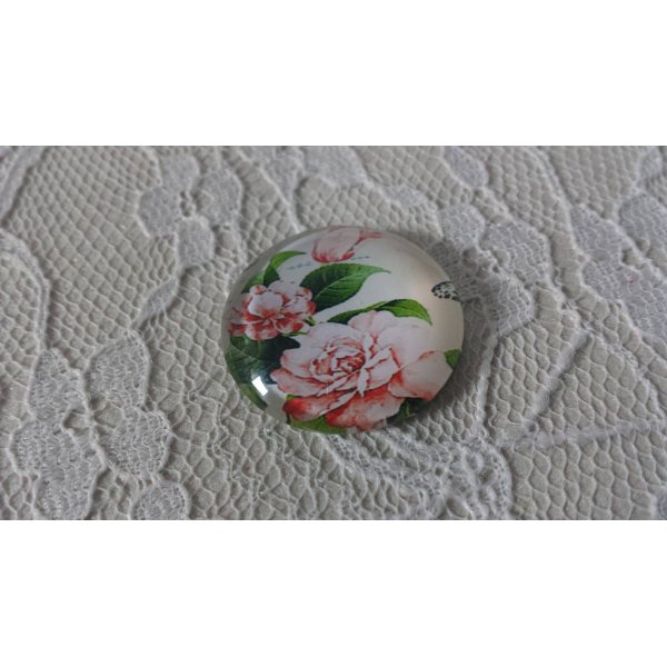 glazen cabochon rond 20mm bloem 01-009 