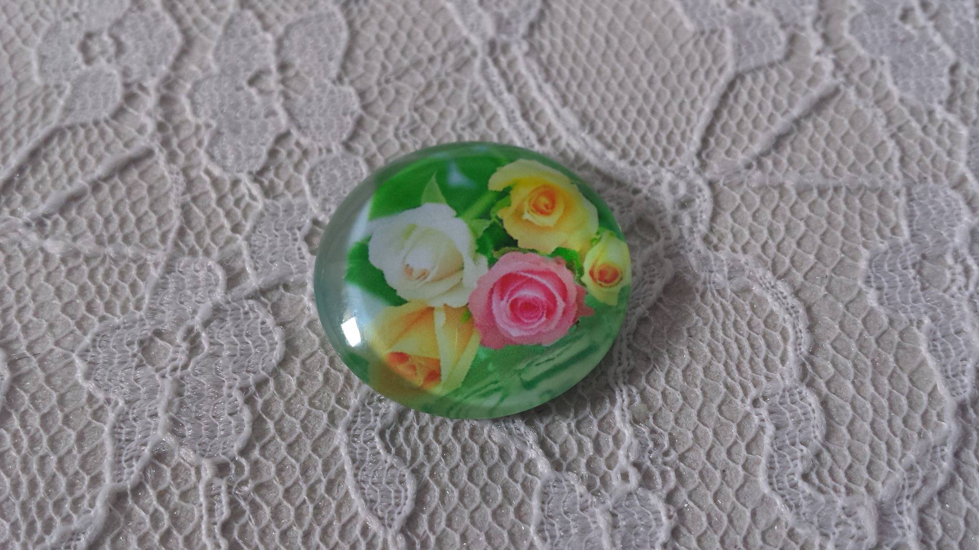 glazen cabochon rond 20mm bloem 01-007 