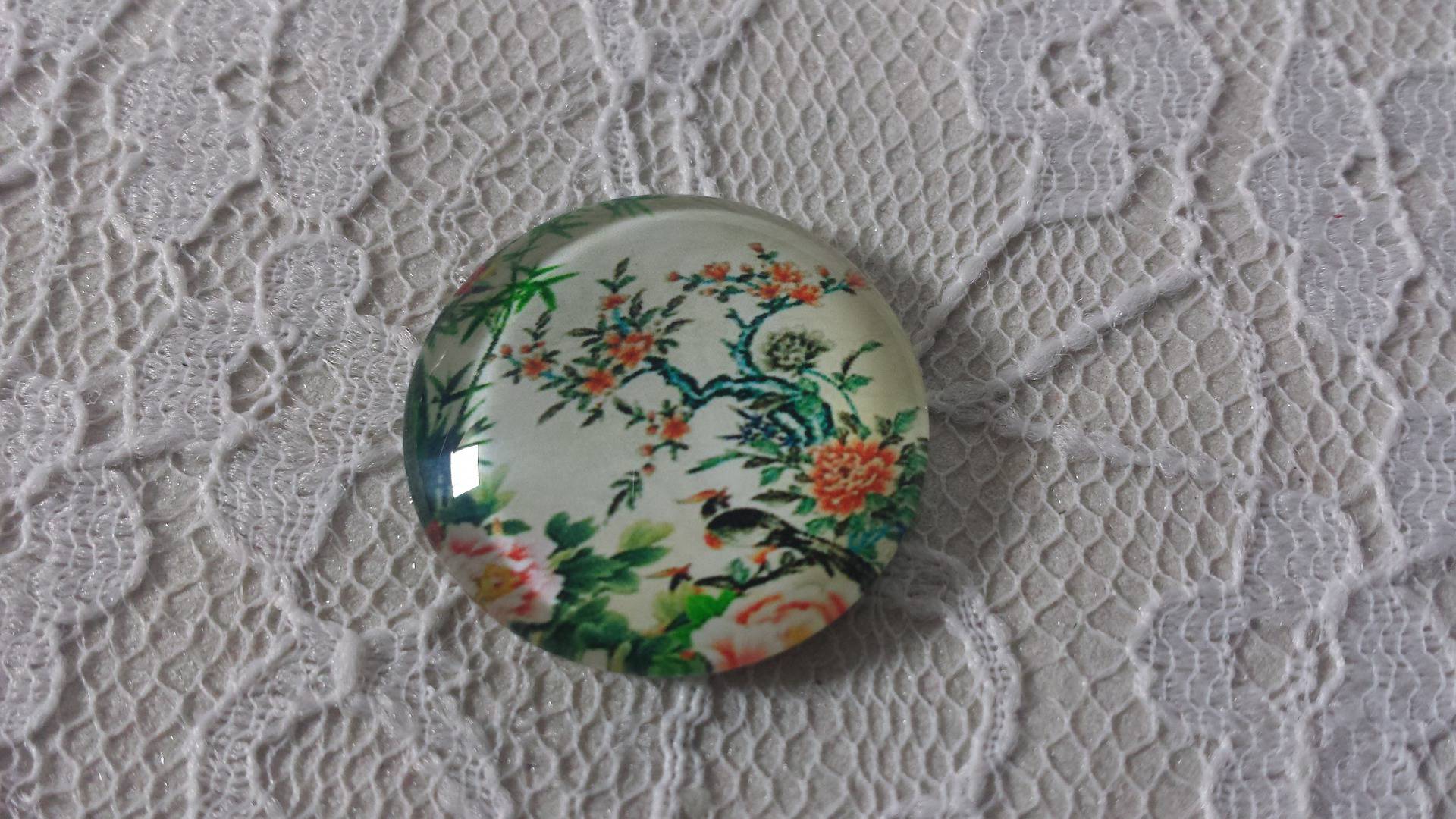 glazen cabochon rond 20mm bloem 01-006 