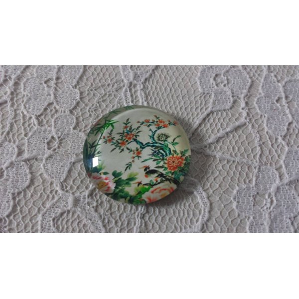 glazen cabochon rond 20mm bloem 01-006 