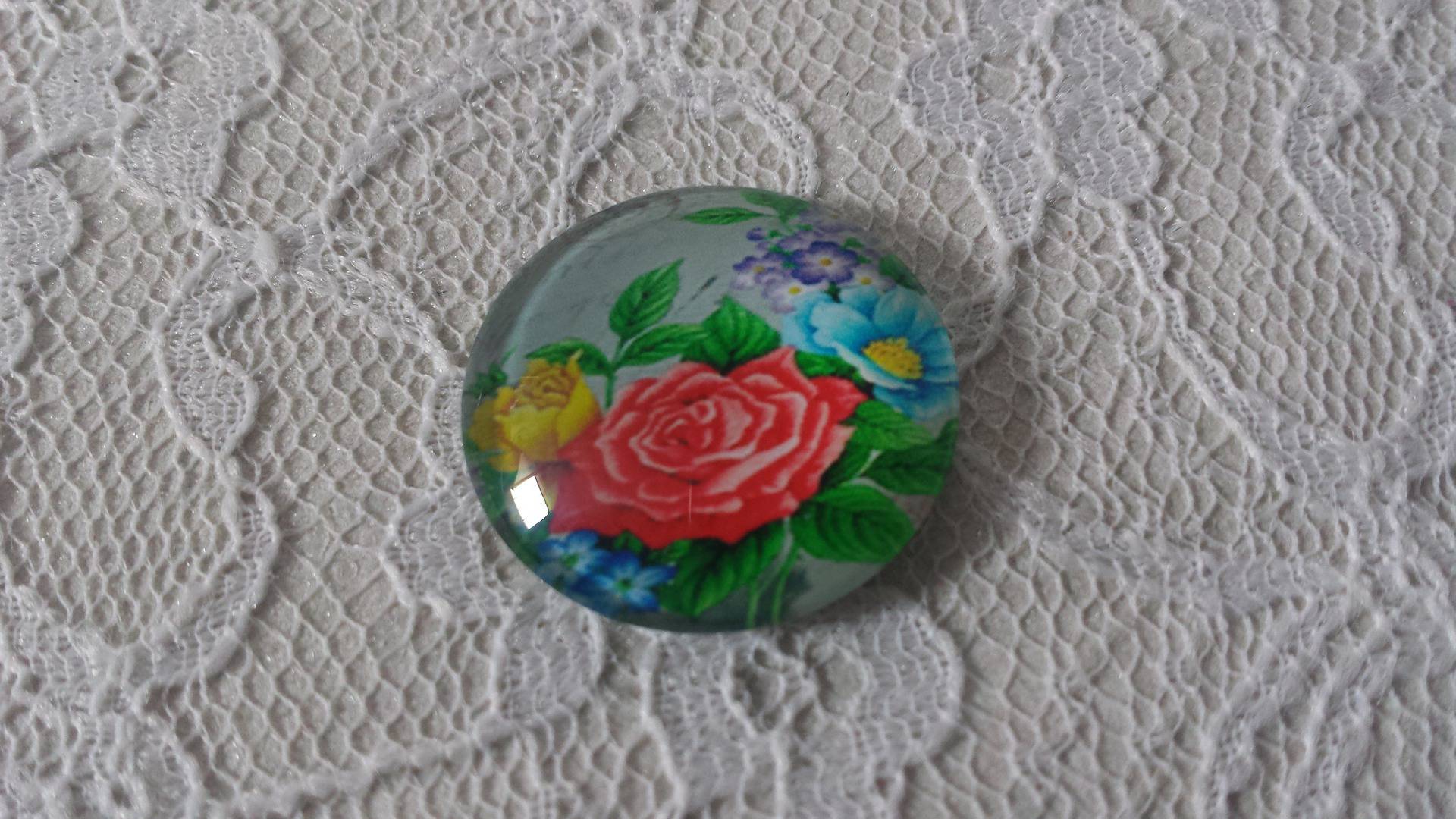 glazen cabochon rond 20mm bloem 01-005 