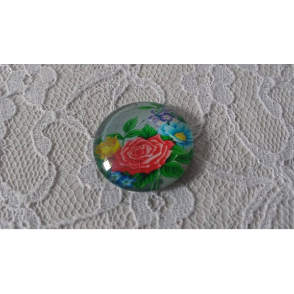 glazen cabochon rond 20mm bloem 01-005 