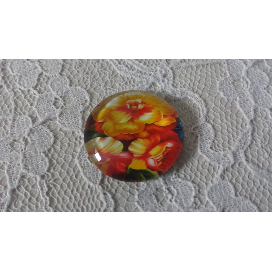 glazen cabochon rond 20mm bloem 01-004 