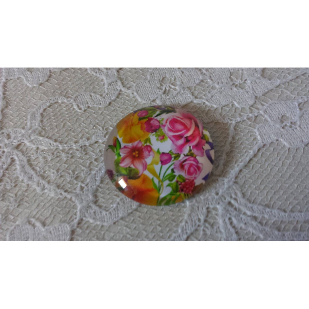 glazen cabochon rond 25mm bloem 01-046 
