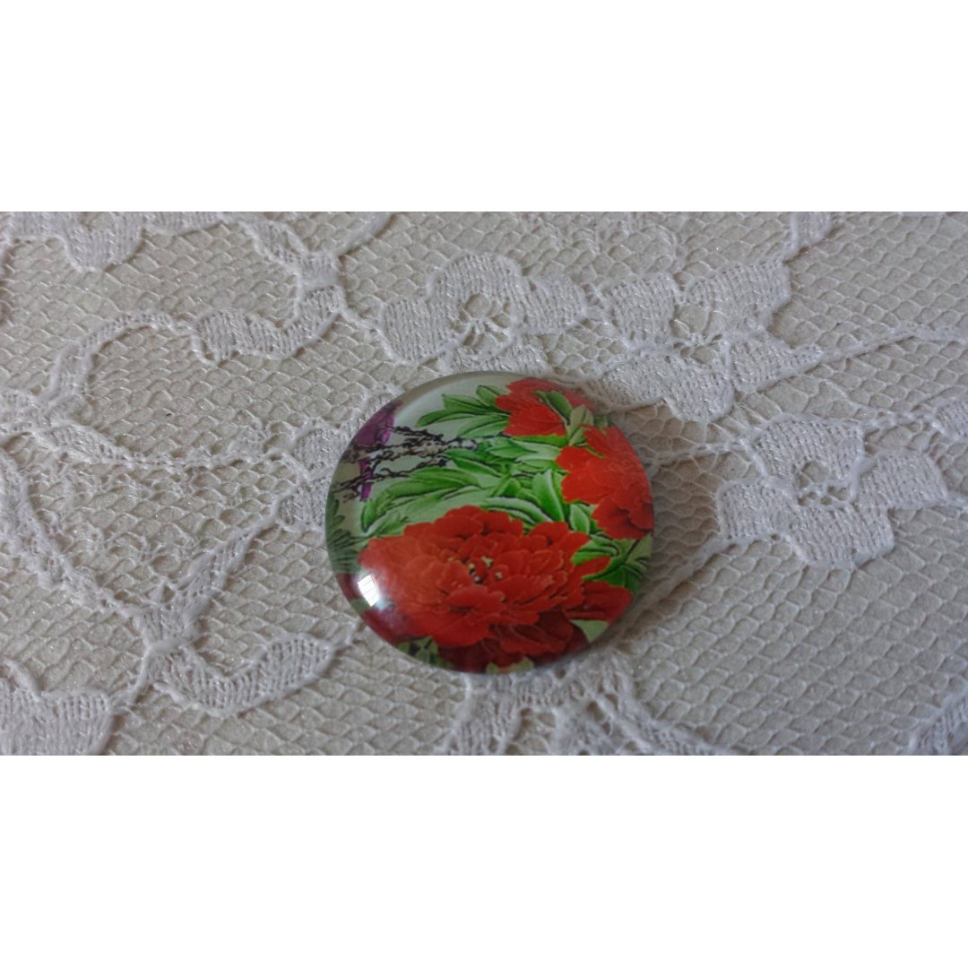 glazen cabochon rond 25mm bloem 01-045 