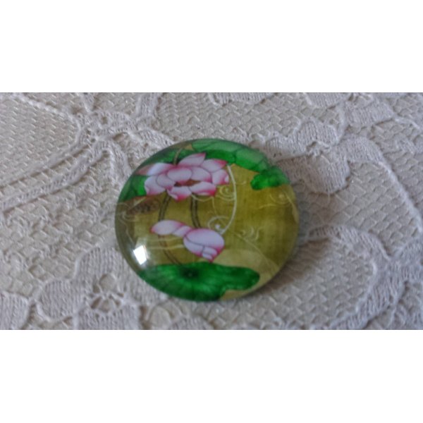 glazen cabochon rond 25mm bloem 01-043 