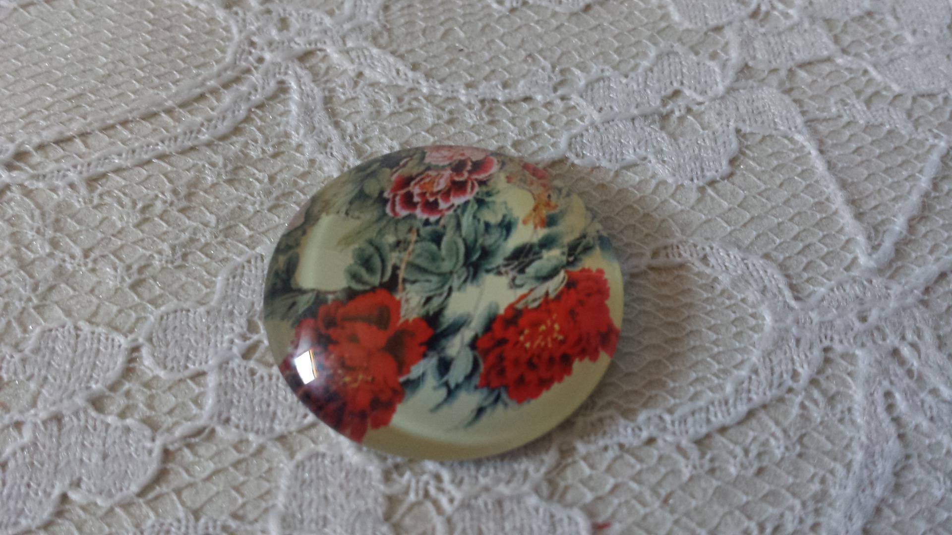 glazen cabochon rond 25mm bloem 01-042 
