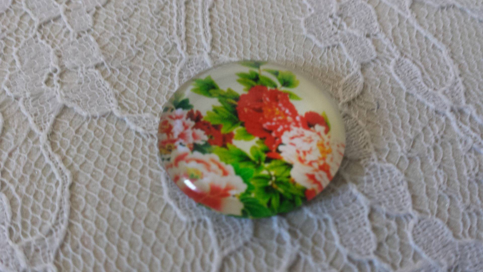 glazen cabochon rond 25mm bloem 01-040 