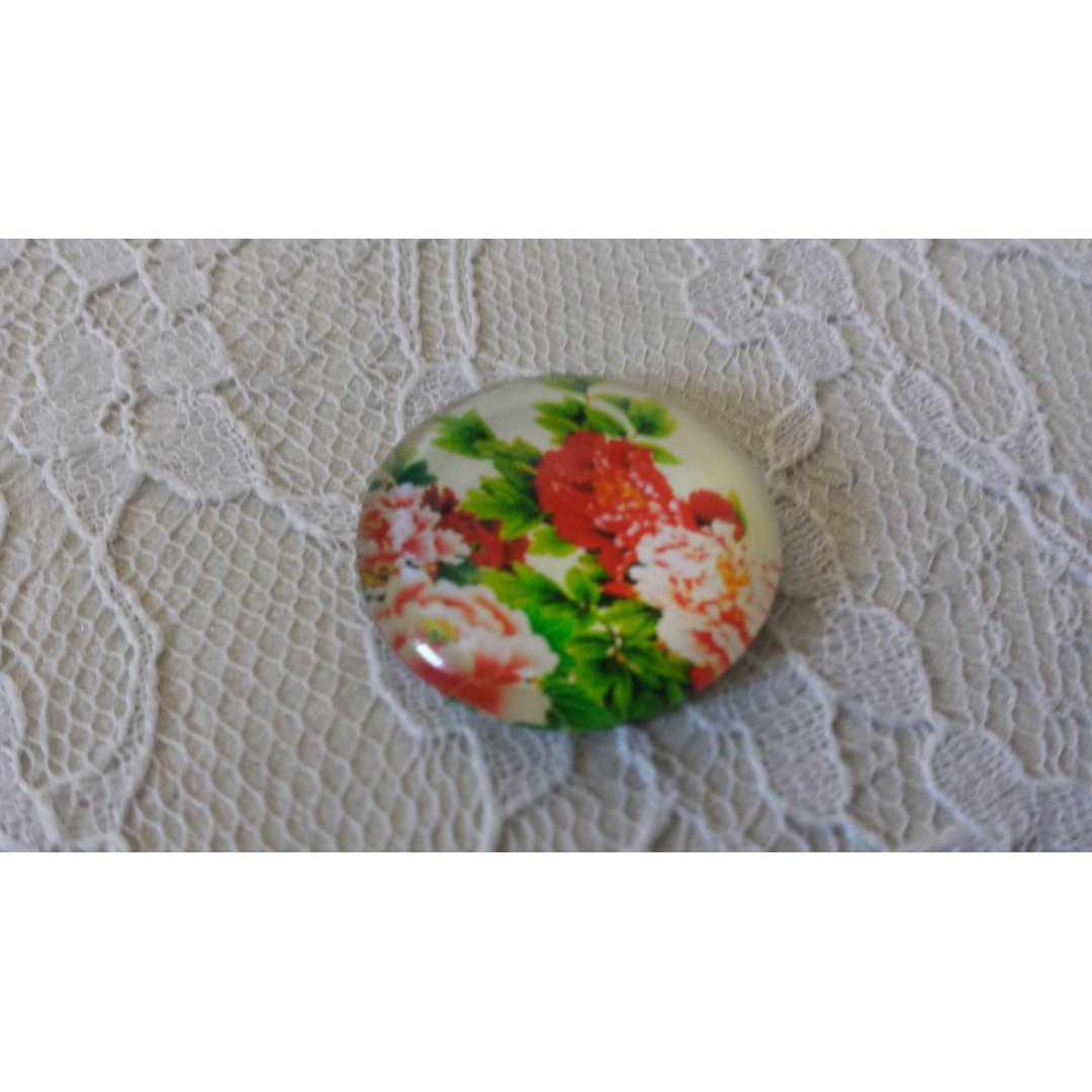glazen cabochon rond 25mm bloem 01-040 