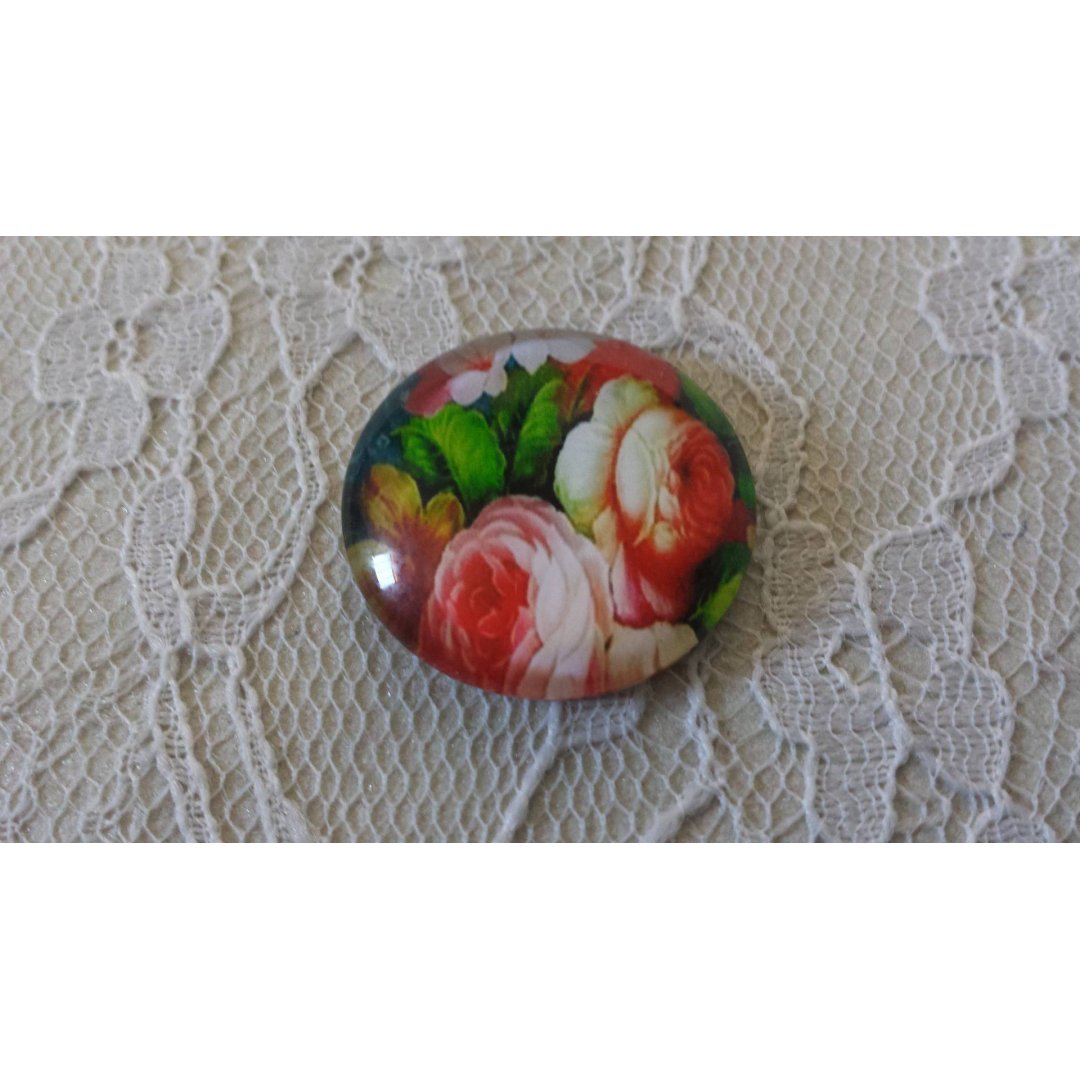 glazen cabochon rond 25mm bloem 01-039 