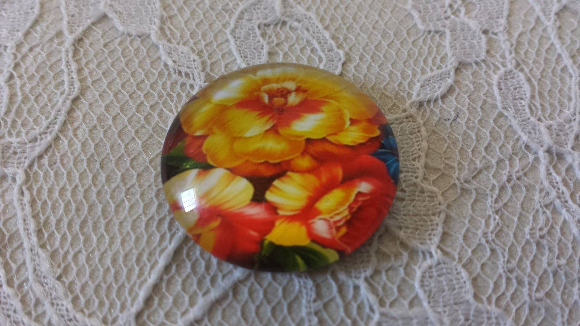 glazen cabochon rond 25mm bloem 01-038 