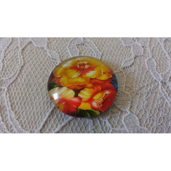 glazen cabochon rond 25mm bloem 01-038 