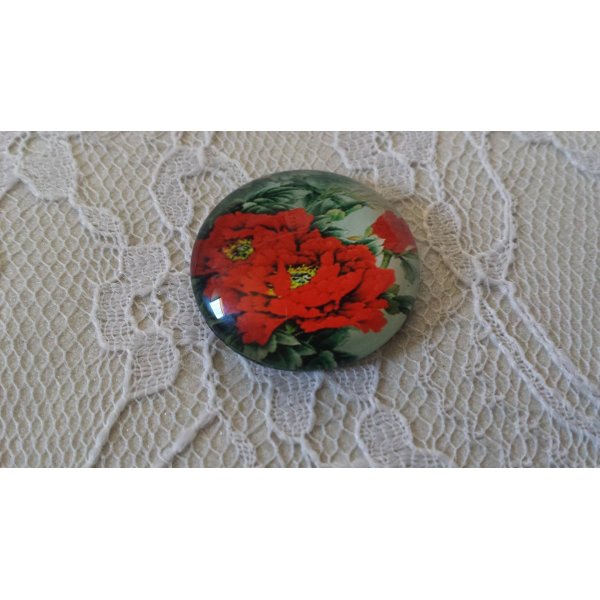 glazen cabochon rond 25mm bloem 01-035 