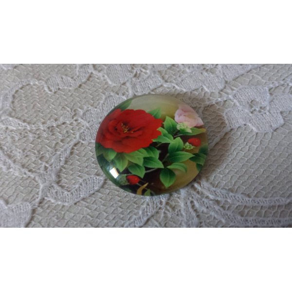 glazen cabochon rond 25mm bloem 01-033 