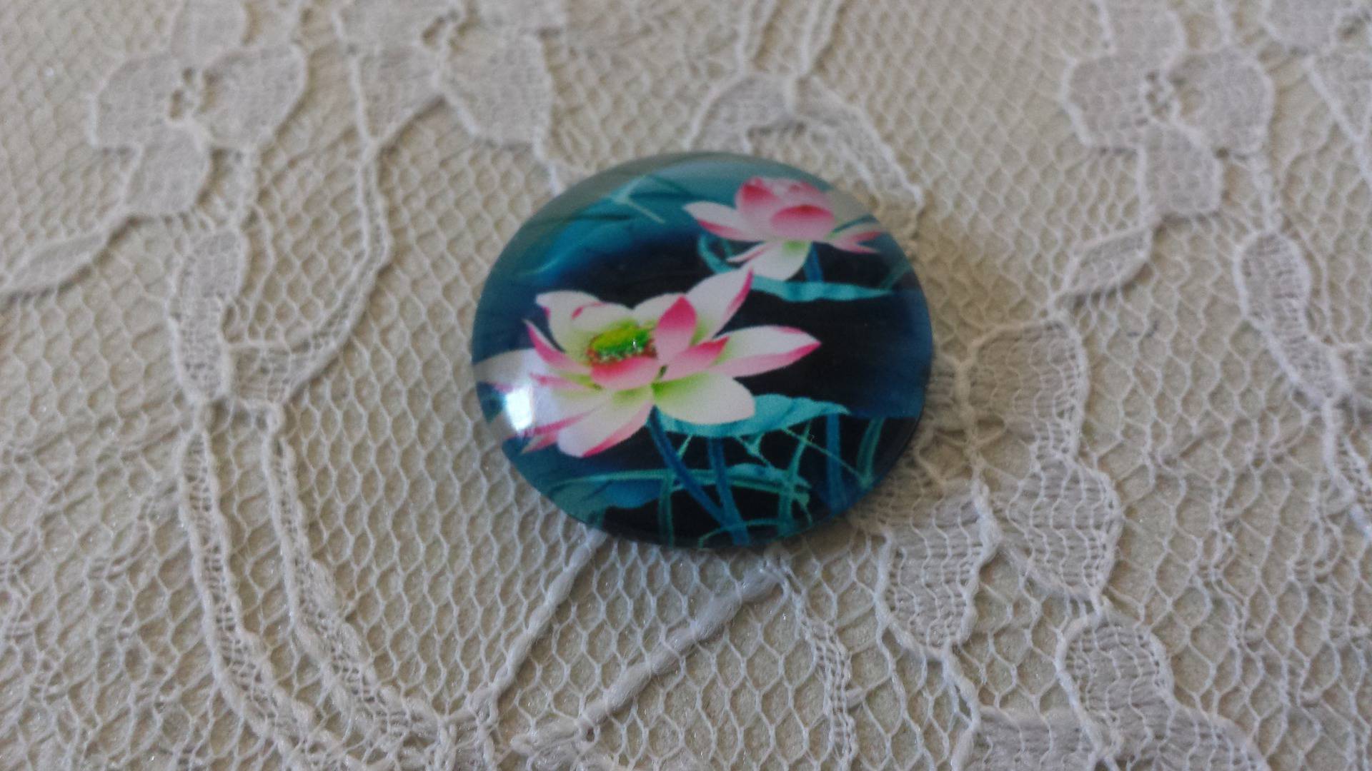 glazen cabochon rond 25mm bloem 01-032 