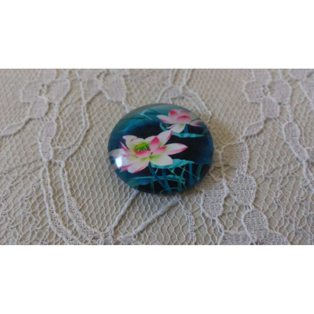 glazen cabochon rond 25mm bloem 01-032 