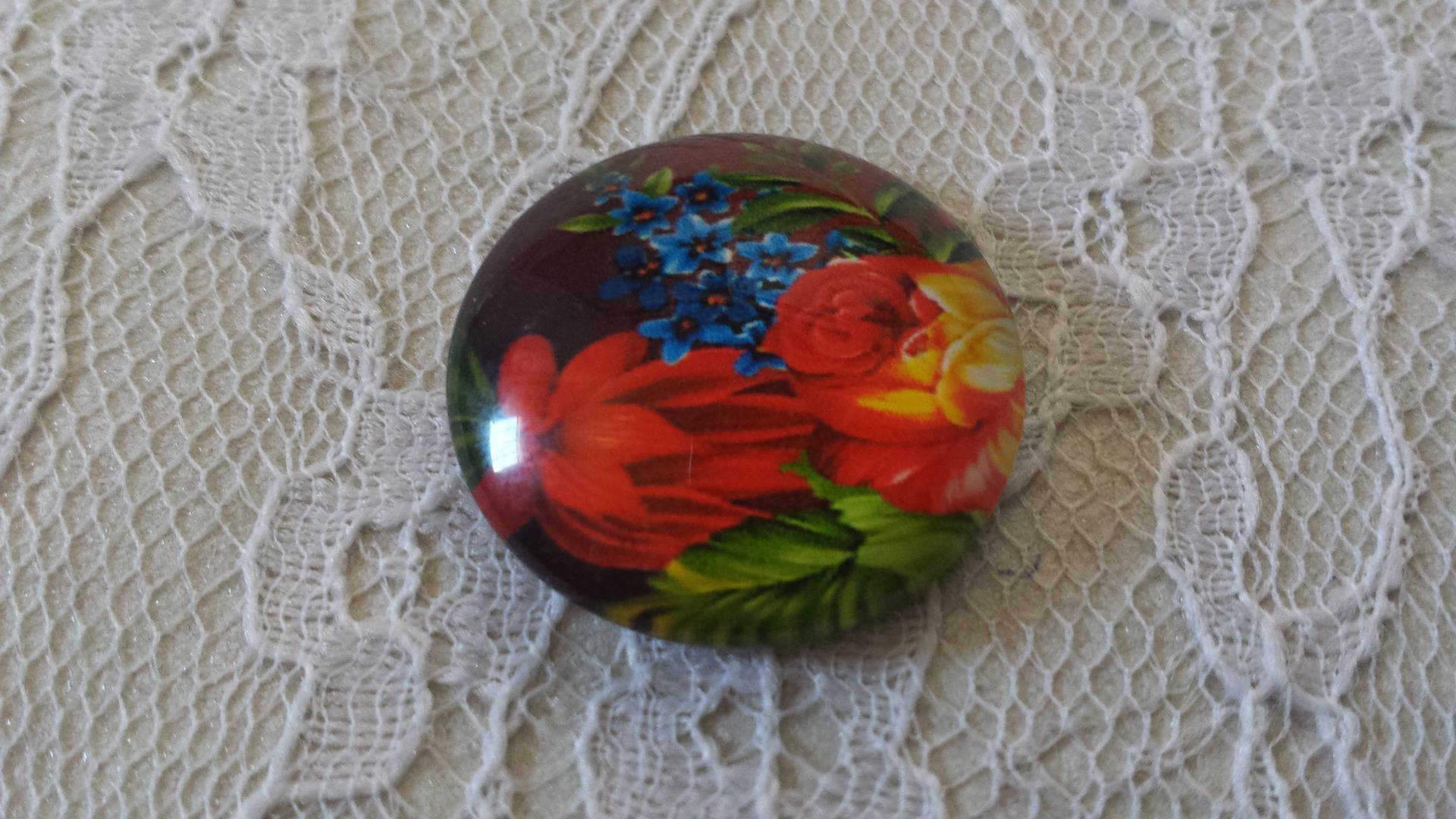 glazen cabochon rond 25mm bloem 01-031 