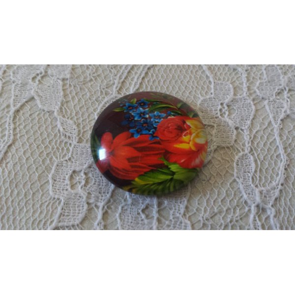 glazen cabochon rond 25mm bloem 01-031 