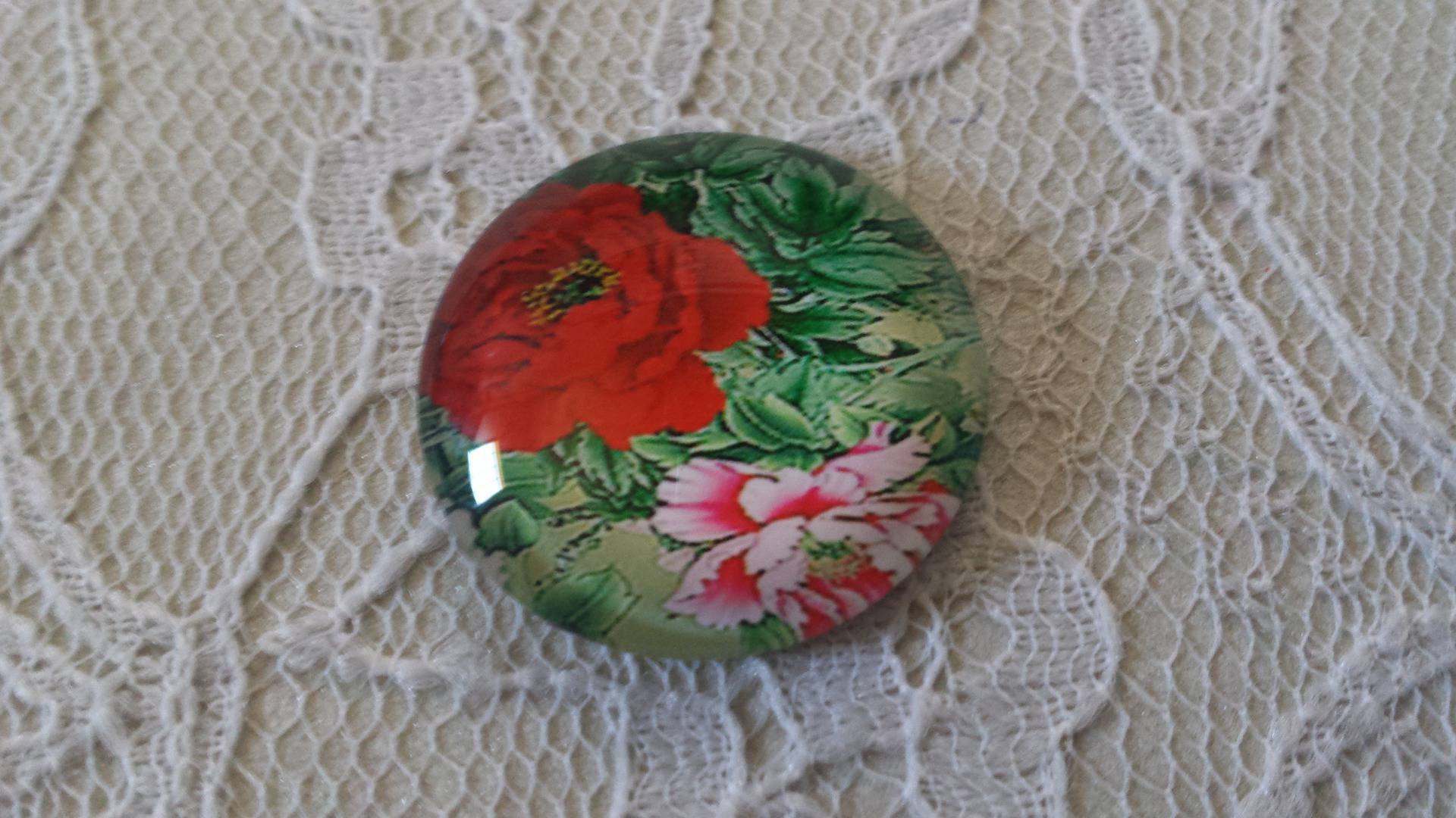glazen cabochon rond 25mm bloem 01-029 
