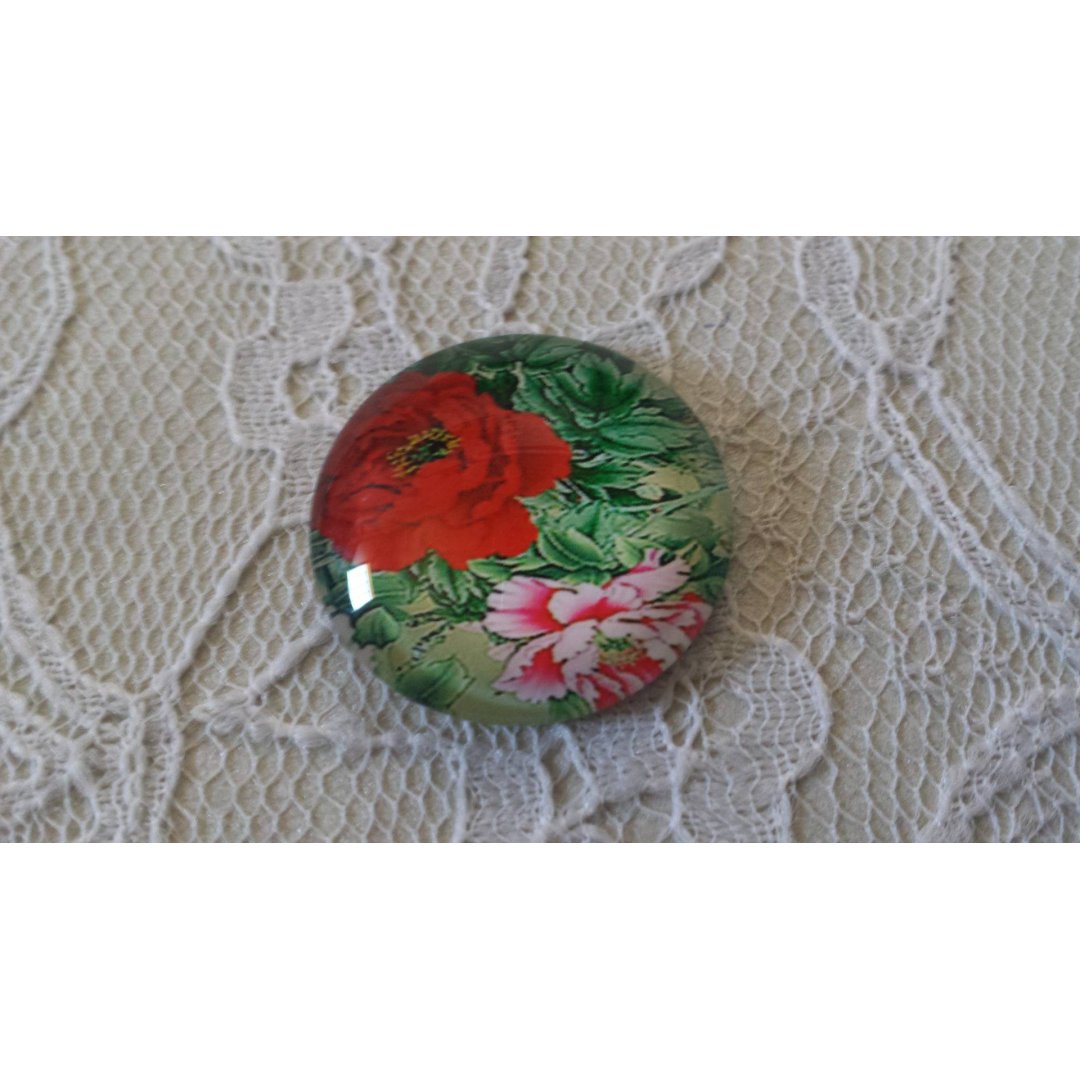 glazen cabochon rond 25mm bloem 01-029 