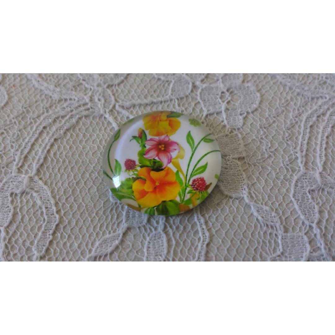 glazen cabochon rond 25mm bloem 01-028 