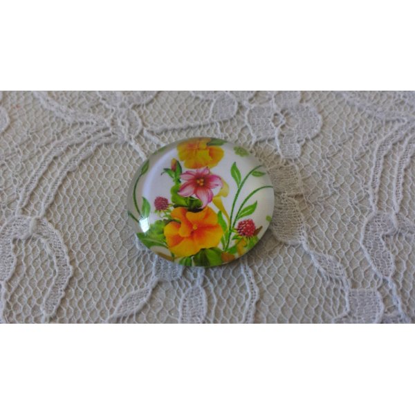 glazen cabochon rond 25mm bloem 01-028 