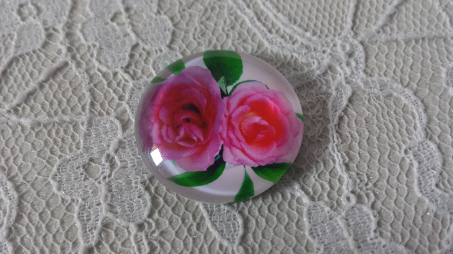 glazen cabochon rond 25mm bloem 01-023 