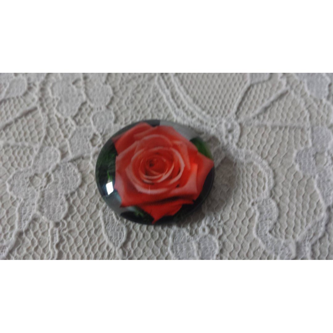 glazen cabochon rond 25mm bloem 01-022 