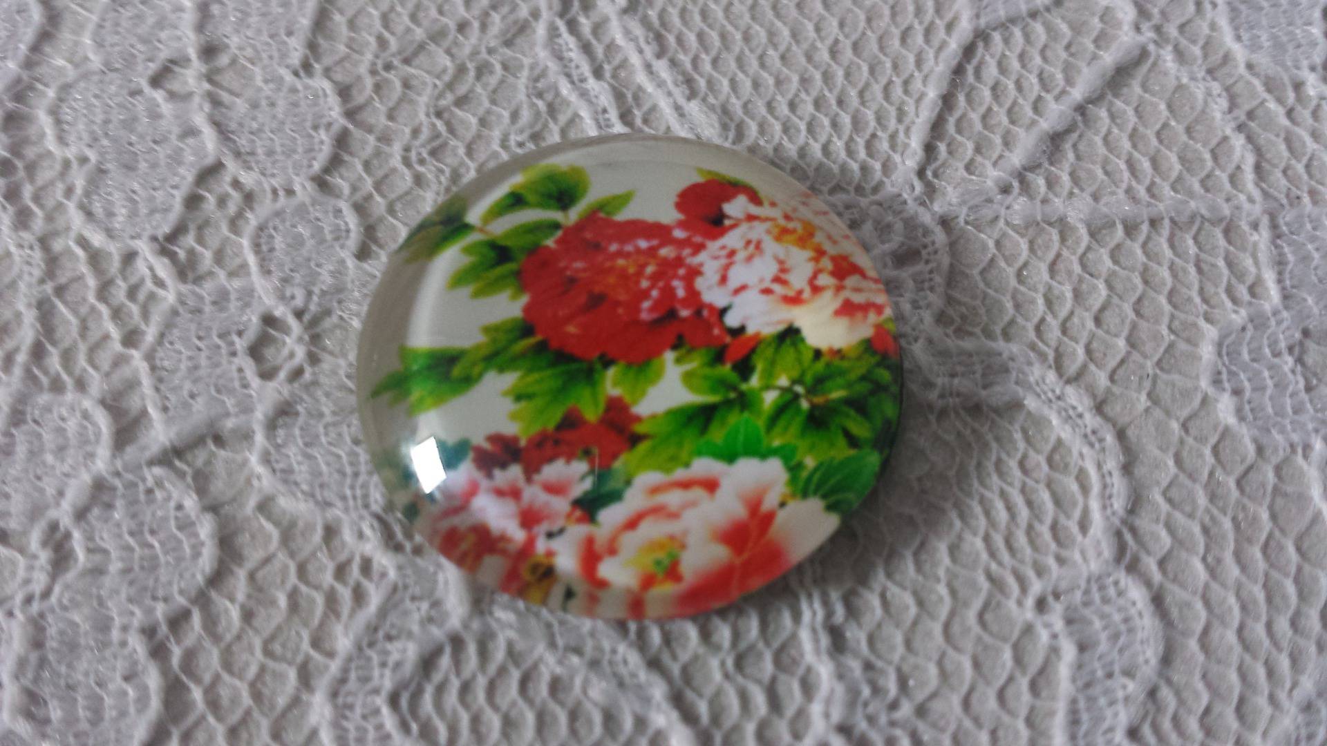 glazen cabochon rond 25mm bloem 01-021 