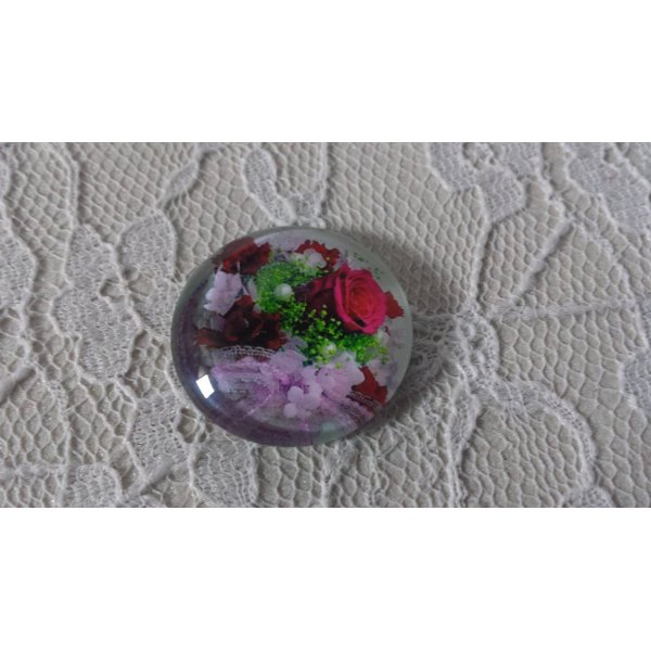 glazen cabochon rond 25mm bloem 01-020 