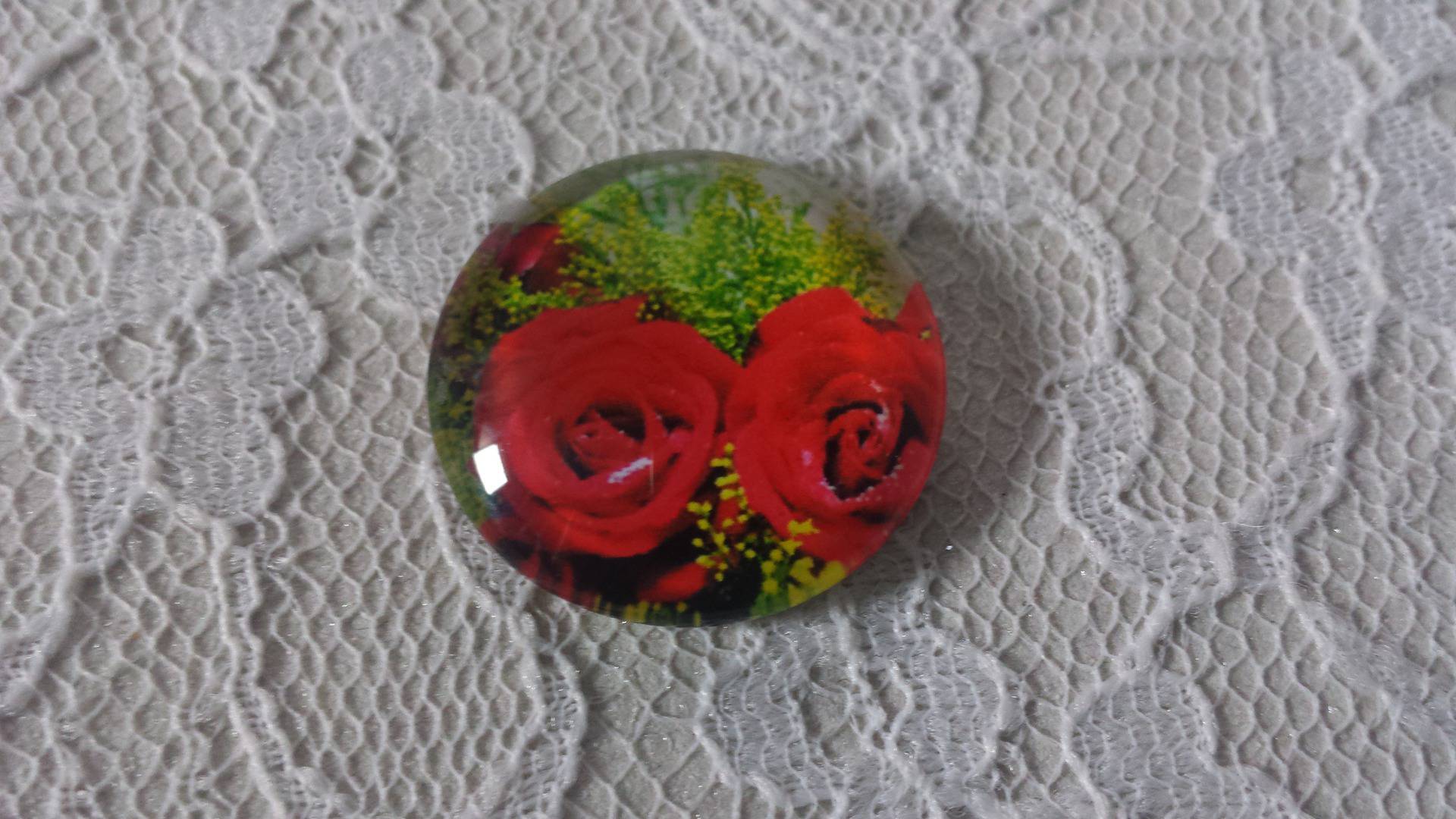 glazen cabochon rond 25mm bloem 01-019 