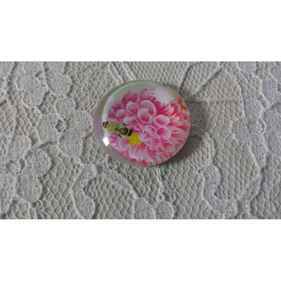 glazen cabochon rond 25mm bloem 01-018 