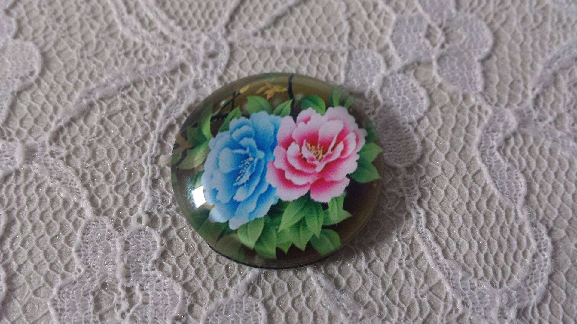 glazen cabochon rond 25mm bloem 01-016 