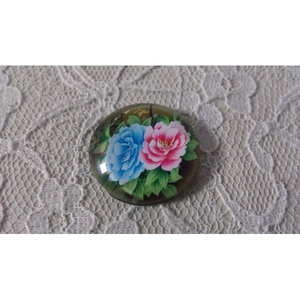 glazen cabochon rond 25mm bloem 01-016 
