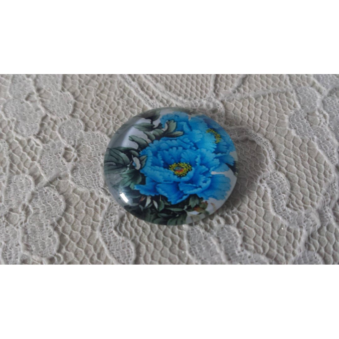 glazen cabochon rond 25mm bloem 01-015 