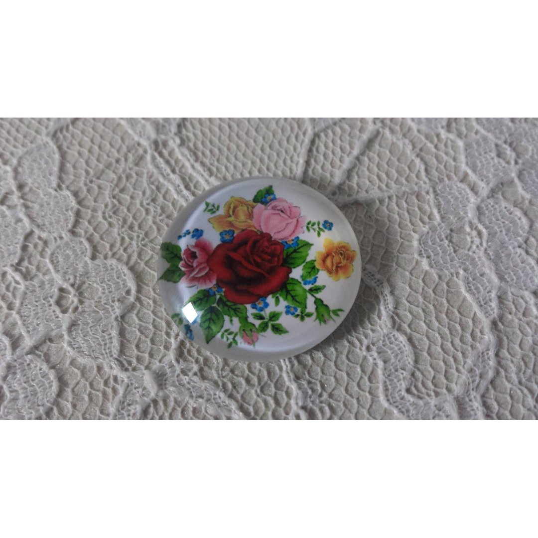 glazen cabochon rond 25mm bloem 01-014 