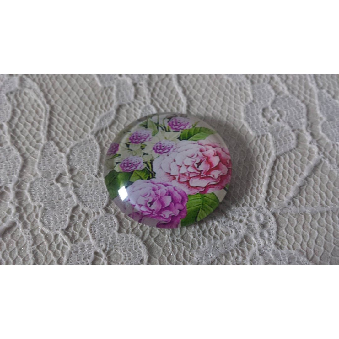 glazen cabochon rond 25mm bloem 01-011 