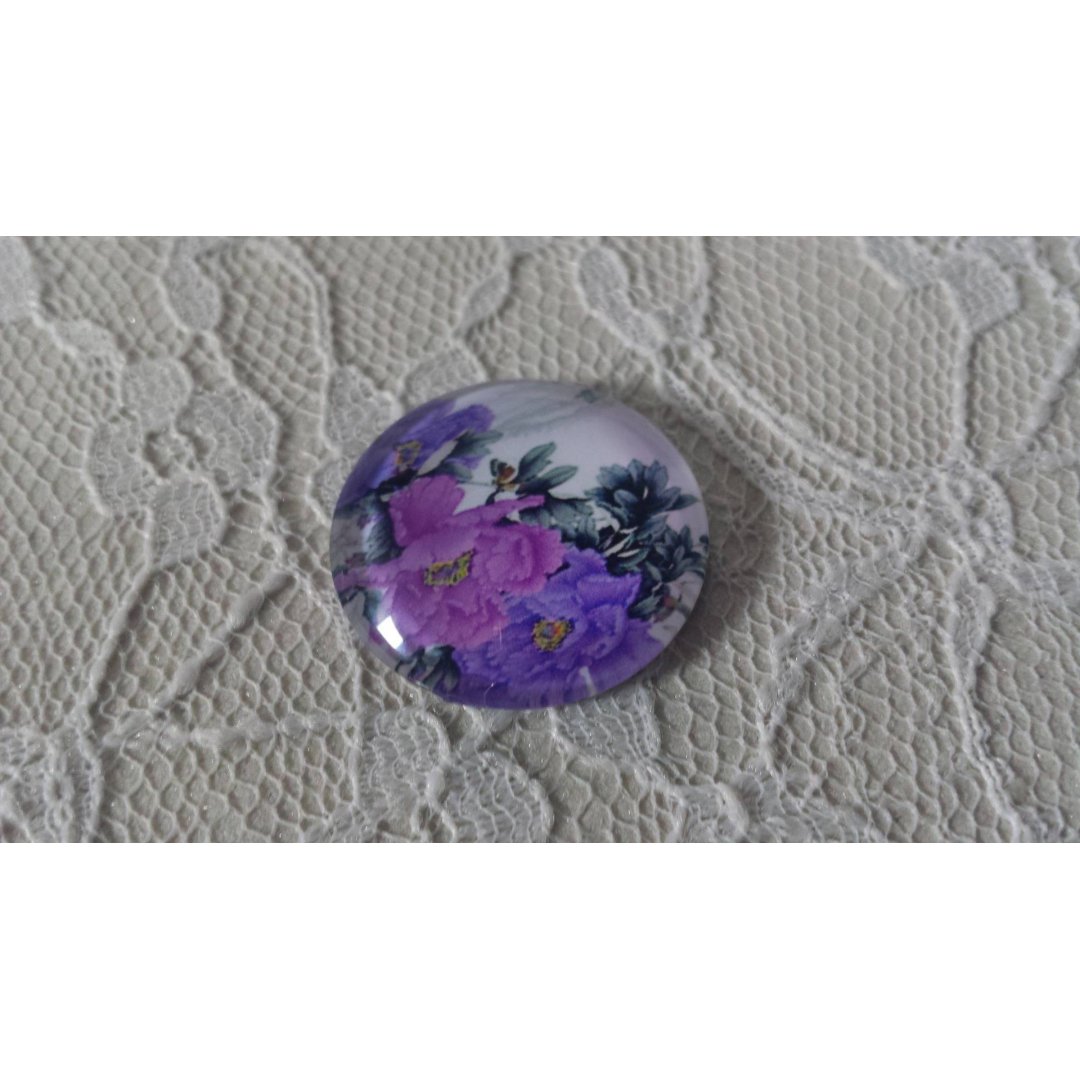glazen cabochon rond 25mm bloem 01-010 