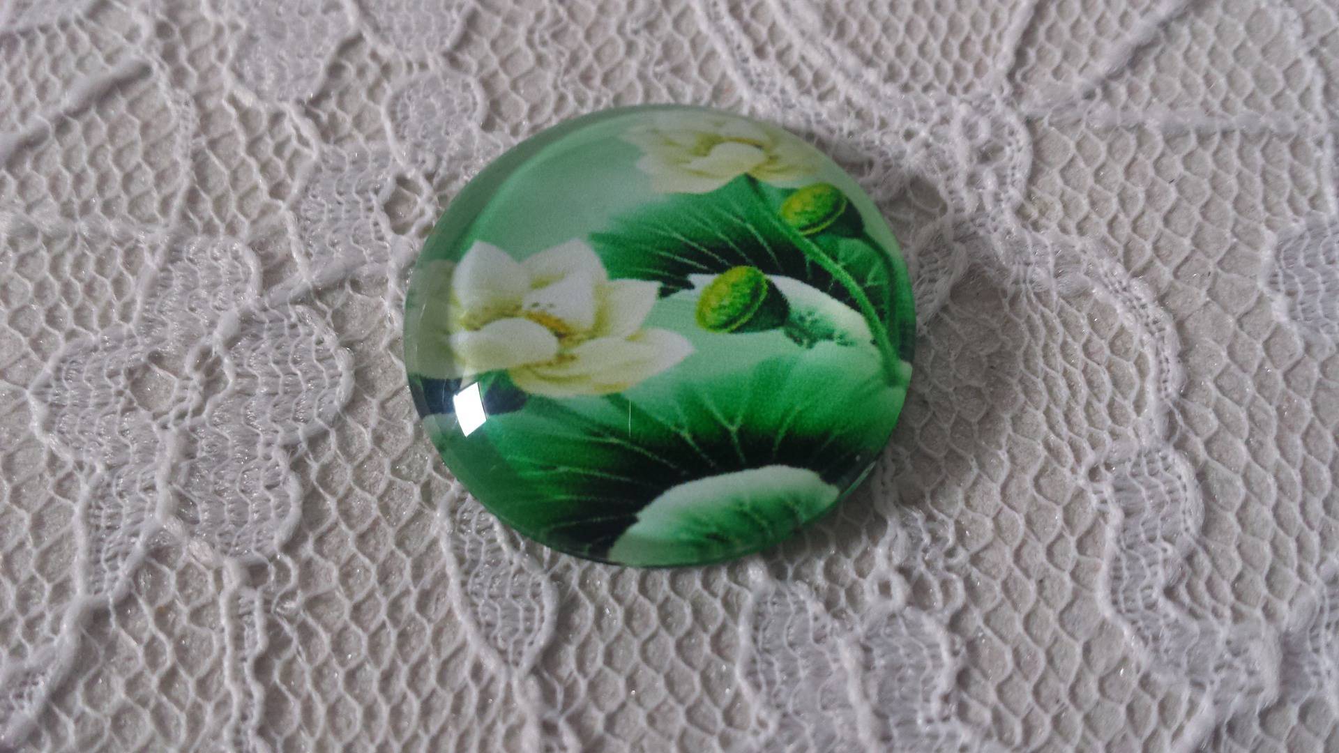 glazen cabochon rond 25mm bloem 01-008 