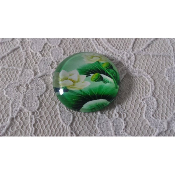 glazen cabochon rond 25mm bloem 01-008 