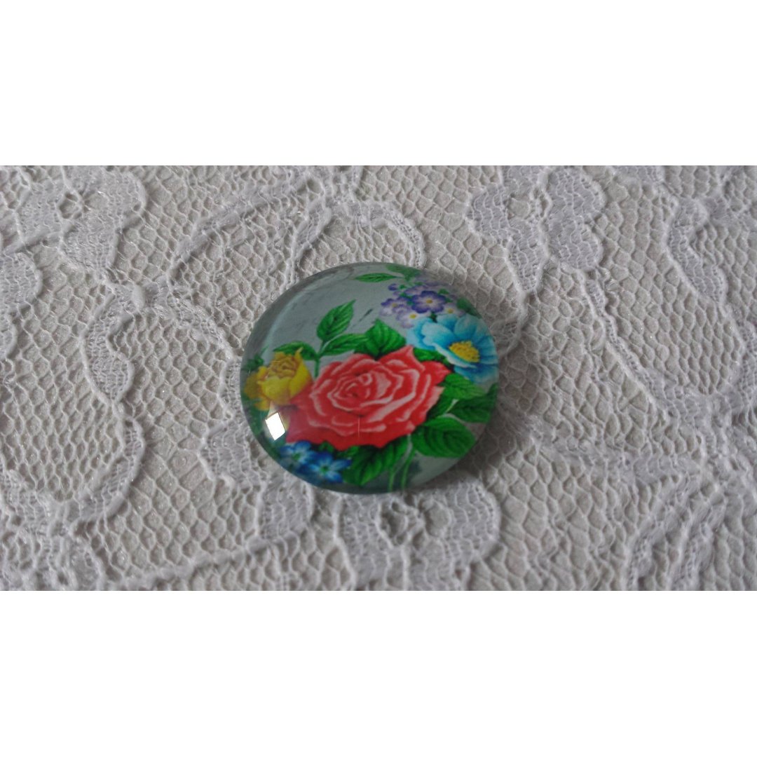 glazen cabochon rond 25mm bloem 01-005 
