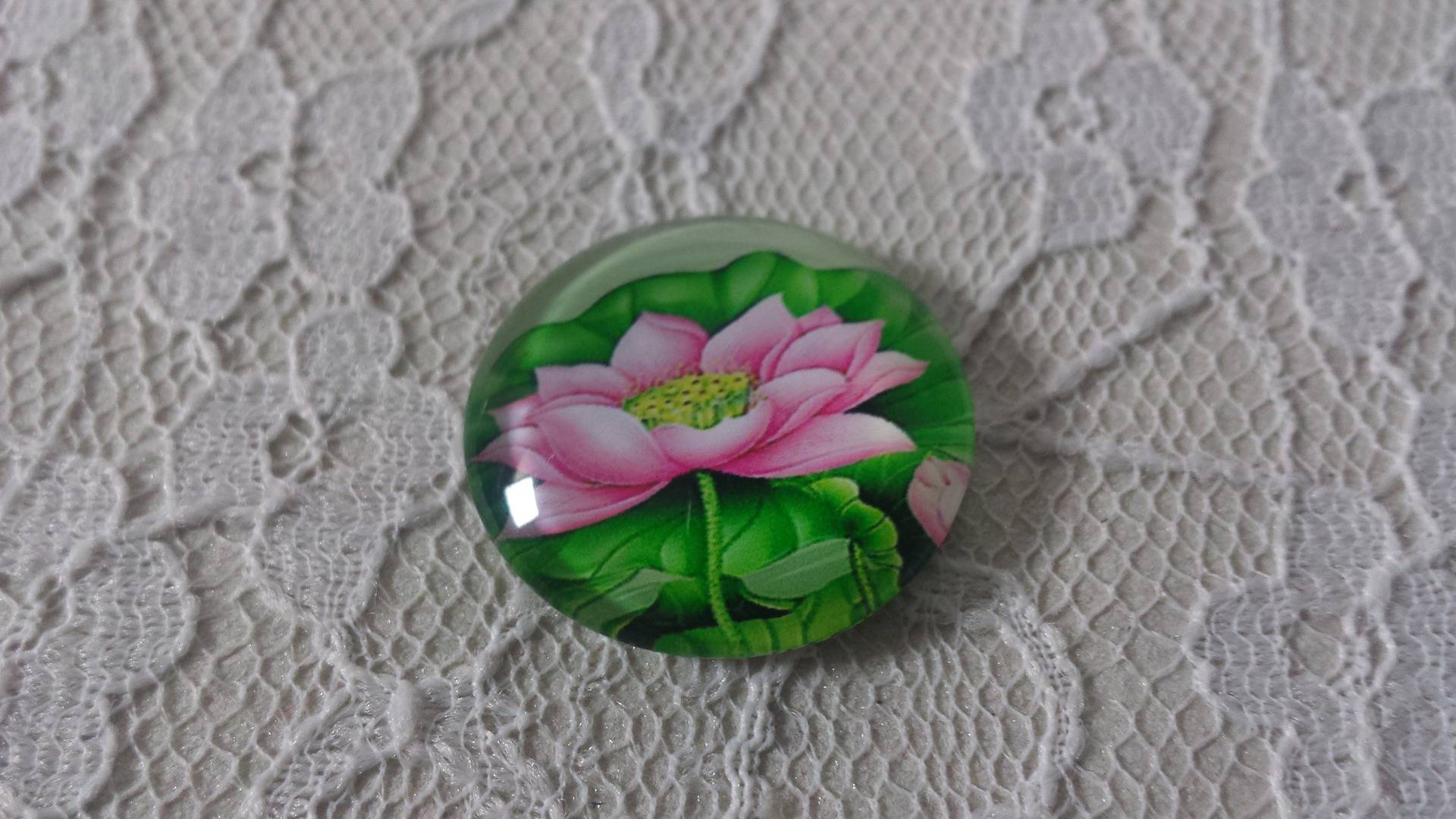 glazen cabochon rond 25mm bloem 01-003 