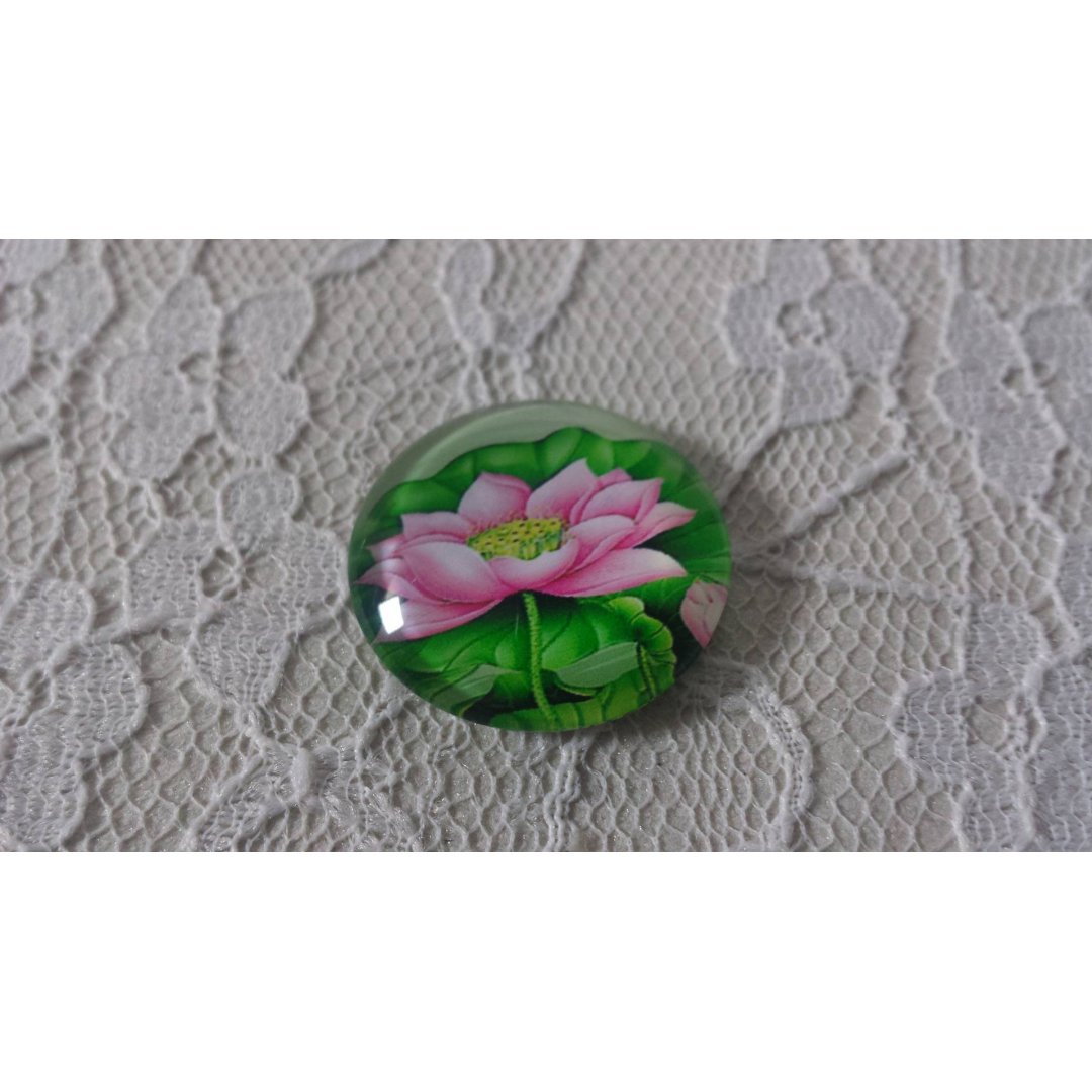 glazen cabochon rond 25mm bloem 01-003 