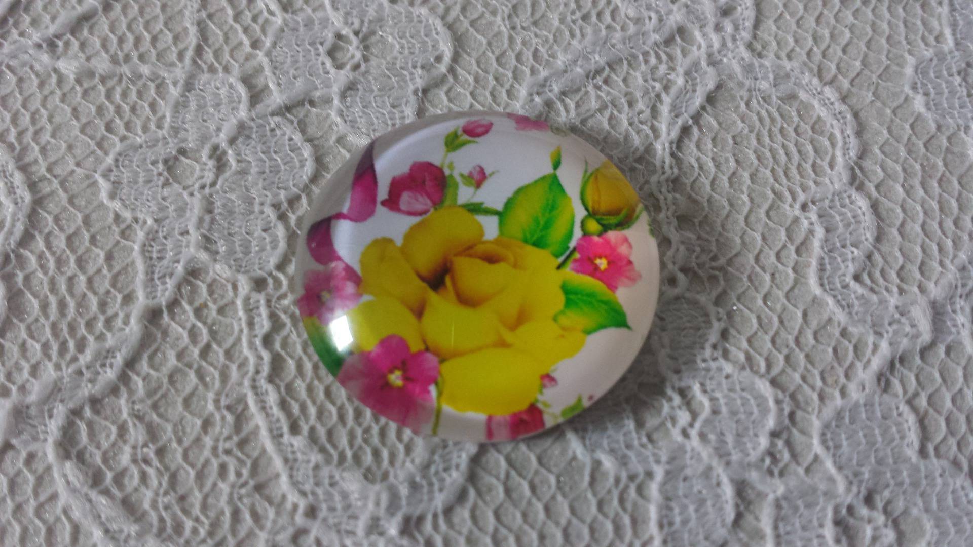 glazen cabochon rond 25mm bloem 01-002 