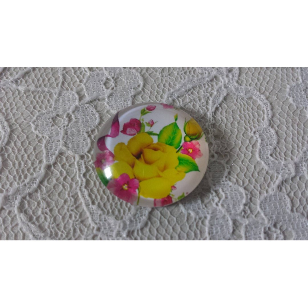 glazen cabochon rond 25mm bloem 01-002 