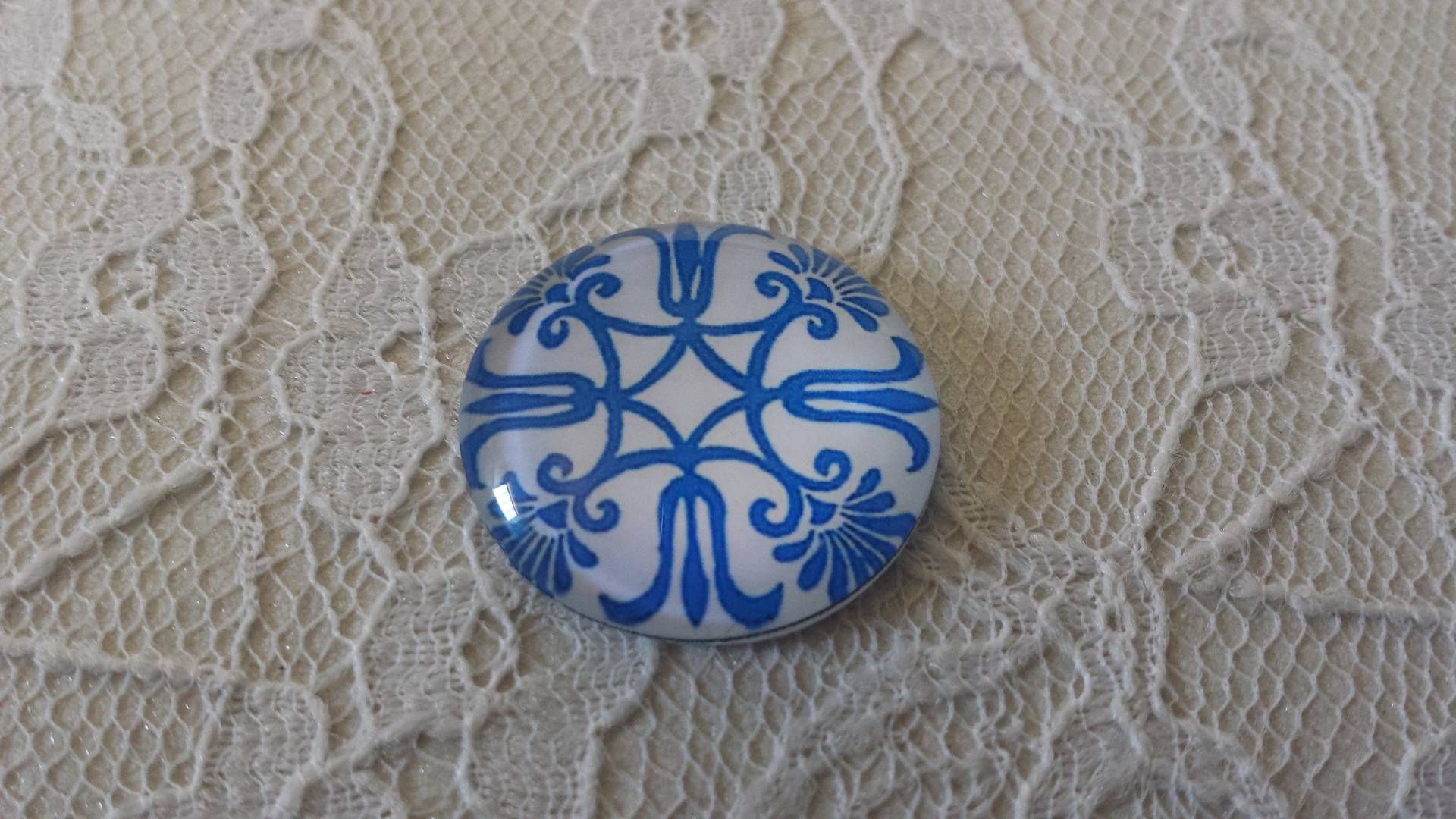 glazen cabochon rond 25mm bloem 040 