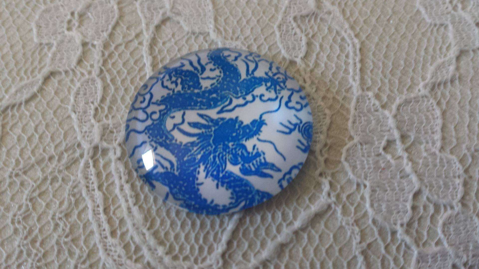 glazen cabochon rond 25mm bloem 038 
