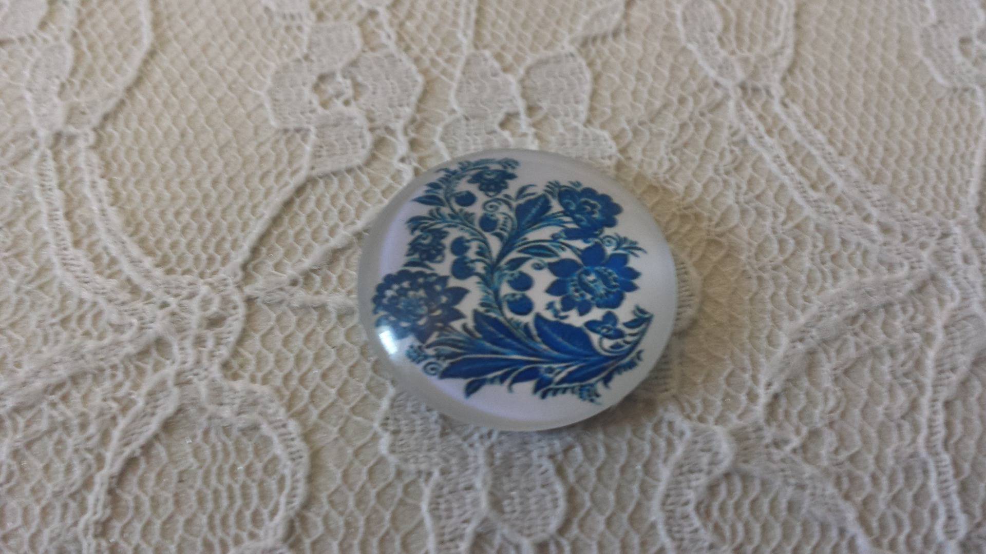 glazen cabochon rond 25mm bloem 035 
