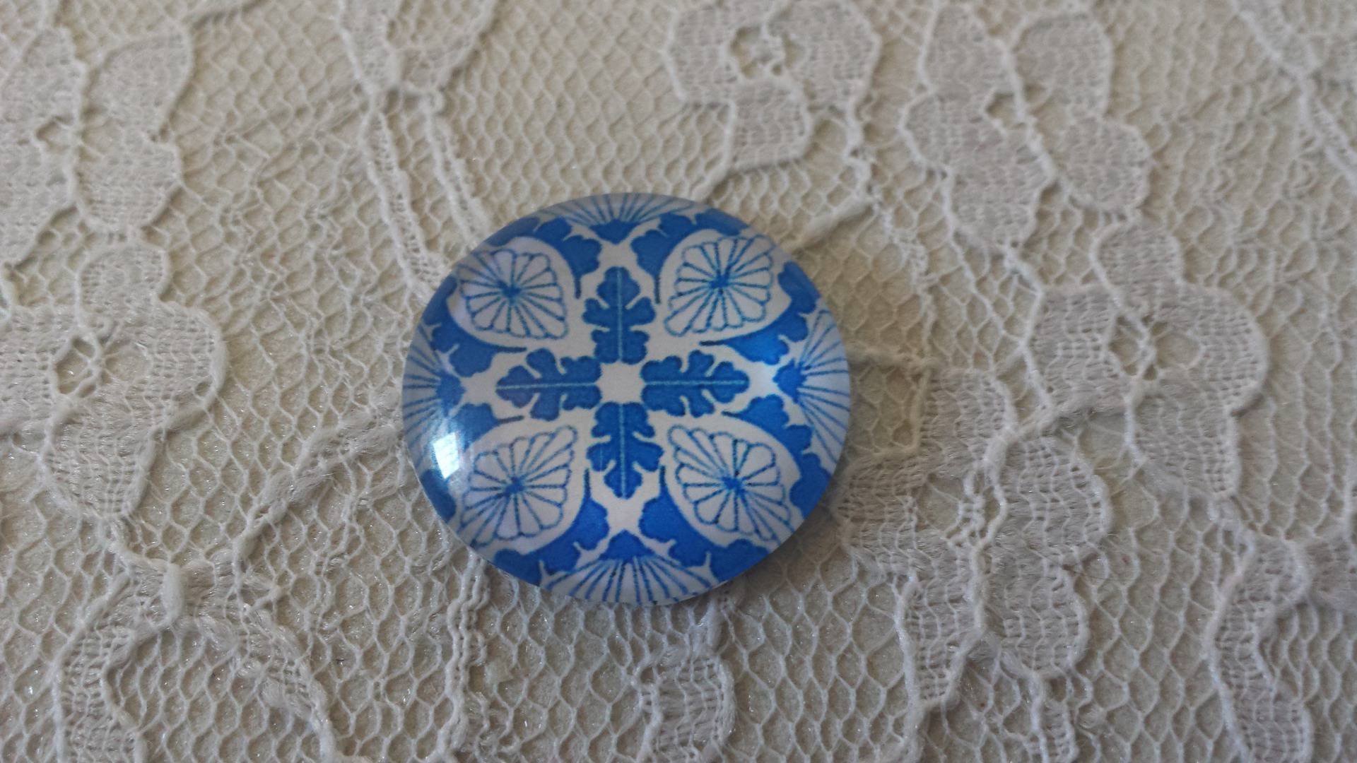 glazen cabochon rond 25mm bloem 034 